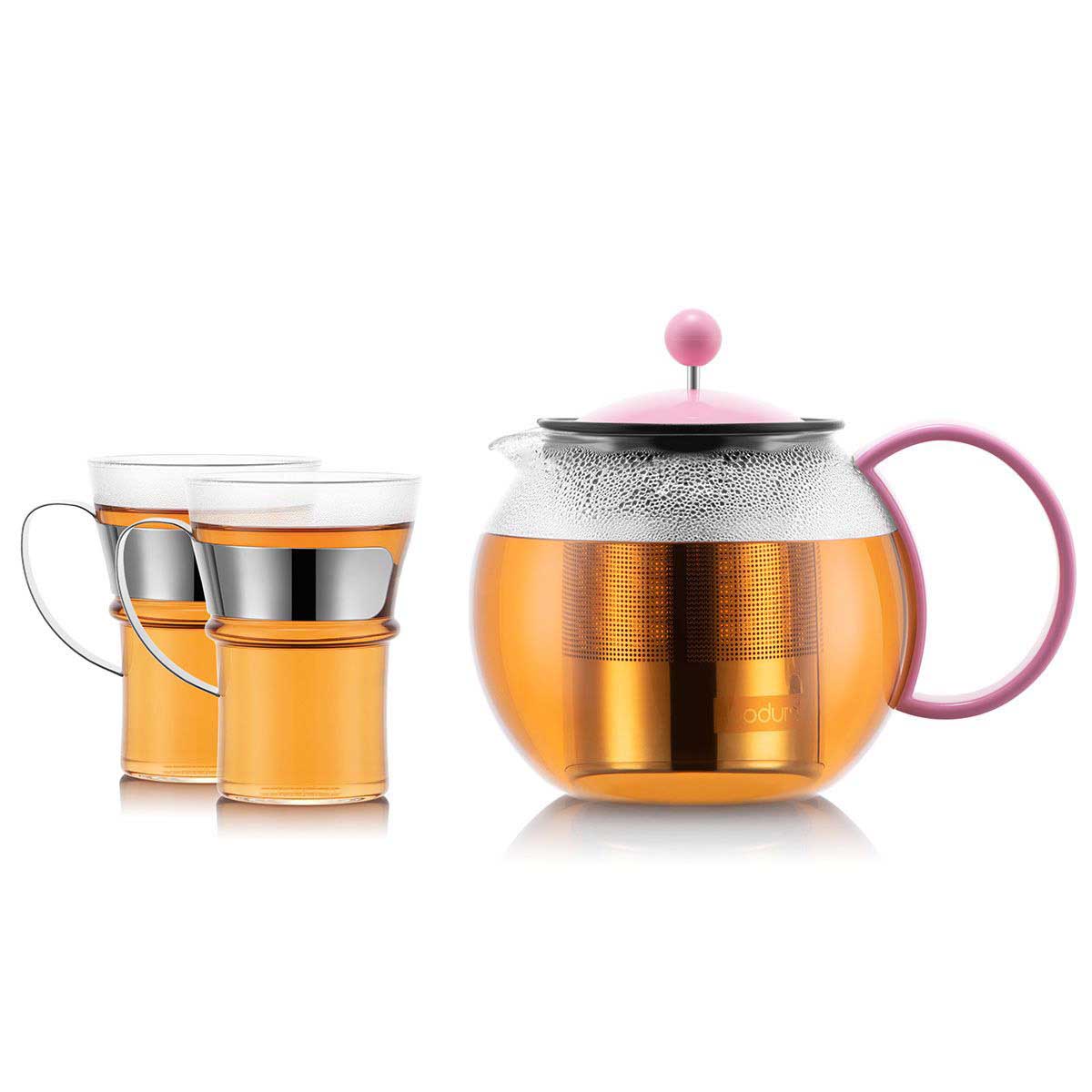 Bodum Tea Press With Stainless Steel Filter 1L And 2 Mugs 0.35L